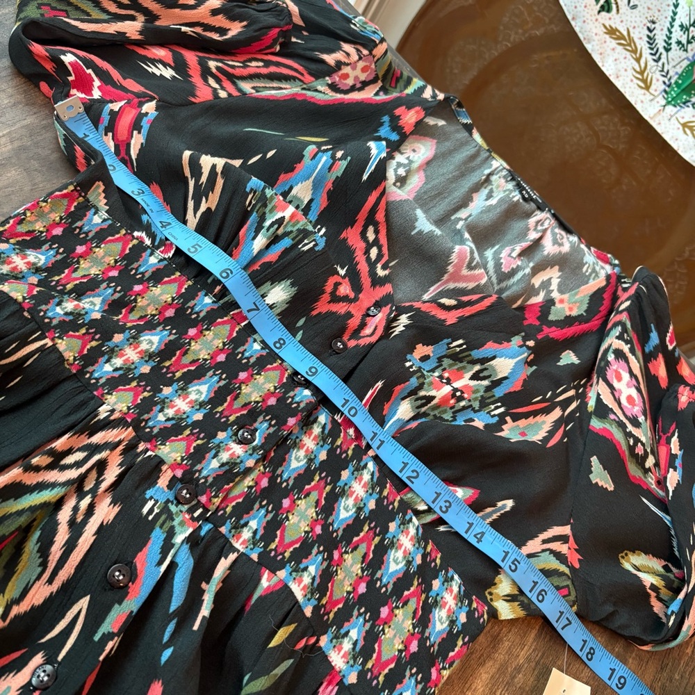 TOLANI Long Black Geometric Tribal Print Asymmetrical Contrast NEW Maxi Dress! - Picture 12 of 16